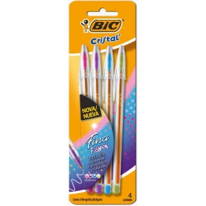 Caneta Esferografica Cristal Fina Fashion 4 Cores