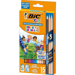 Lapis De Cor Sextavado Bic Kids 12 Cor+3 Tons De Pele
