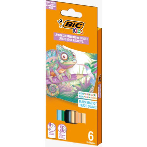 Lapis De Cor Sextavado Bic Kids Pastel 6 Cores
