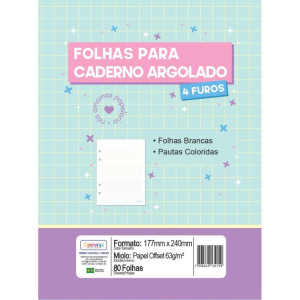 Refil Para Caderno Argolado Pautas Coloridas 80fl 63g