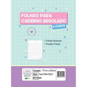 Refil Para Caderno Argolado Pautas Preta 80fl 56g
