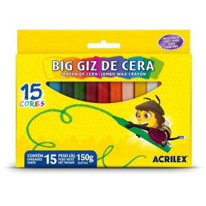 Giz De Cera Jumbo 15 Cores Big Giz 150g
