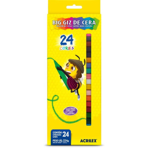 Giz De Cera Jumbo 24 Cores Big Giz 224g
