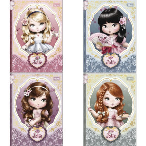 Caderno 01x1 Cp.dura Colegial Jolie 80fls Decorado Cost 176x240