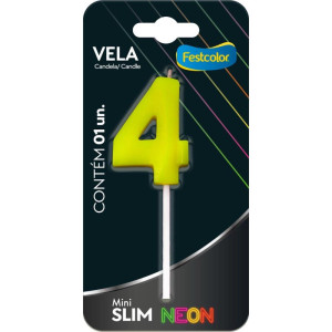 Vela Para Aniversario N.04 Amarela Neon