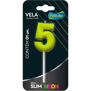 Vela Para Aniversario N.05 Amarela Neon