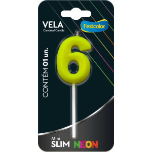 Vela Para Aniversario N.06 Amarela Neon