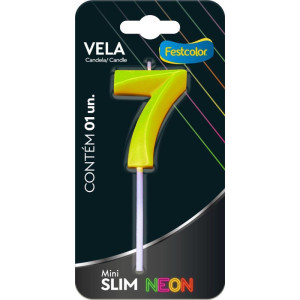 Vela Para Aniversario N.07 Amarela Neon
