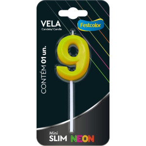 Vela Para Aniversario N.09 Amarela Neon