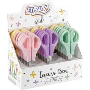 Tesoura Escolar Aco 13cm C/regua 4 Cores Pastel
