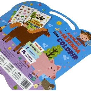 Livro Infantil Colorir Kit Animais Da Fazenda C/giz E Adesivos-127580-61969