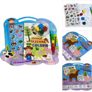 Livro Infantil Colorir Kit Animais Da Fazenda C/giz E Adesivos-127580-73228