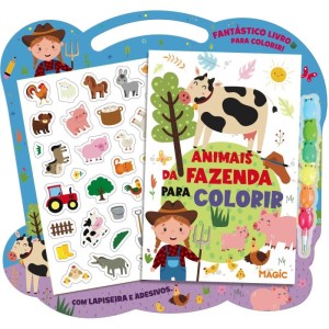 Livro Infantil Colorir Kit Animais Da Fazenda C/giz E Adesivos-127580-92841