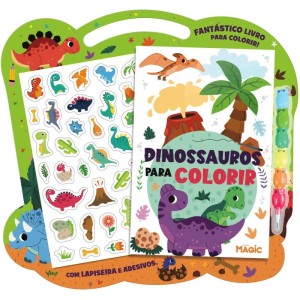 Livro Infantil Colorir Kit Dinossauros C/giz E Adesivos-127581-14113