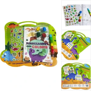 Livro Infantil Colorir Kit Dinossauros C/giz E Adesivos