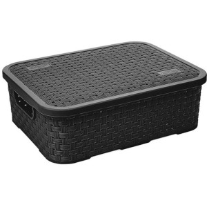Caixa Plastica Multiuso Rattan C/tampa Baixa Pt 4,5l