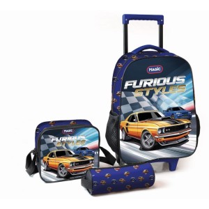 Mochila Infantil Com Rodinha Furiosos G Estojo+lancheira-127615-50719