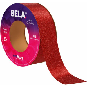 Fita Poli Decorada 15mmx10m Vermelho C/glitter