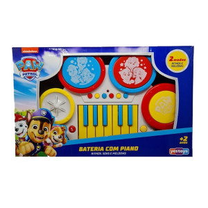 Musical Bateria Com Piano Patrulha Canina Instrumentos Integrados 30 Cm - Caixa Com Visor