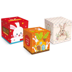 Caixa Para Presente Com Tampa Cubo Pascoa Sortido 7x7x7cm