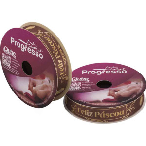 Fita De Cetim Decorada 15mm 10m. Feliz Pascoa Marrom/ouro