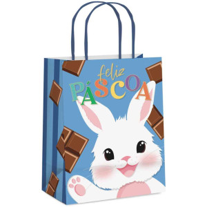 Sacola Decorada Pascoa Felicita Azul M 26x19,5x9,5cm