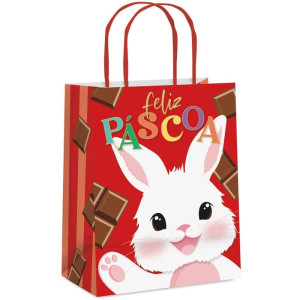Sacola Decorada Pascoa Felicita Verm M 26x19,5x9,5cm