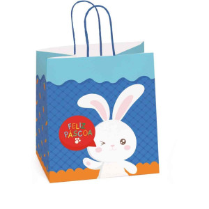 Sacola Para Presente Decorada Alegria Azul 27,5x22x16cm