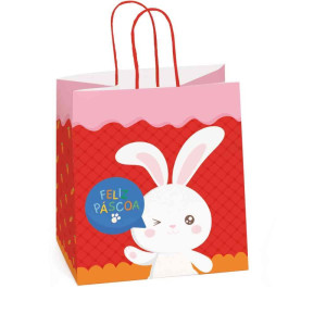 Sacola Para Presente Decorada Alegria Vermelho 27,5x22x16cm