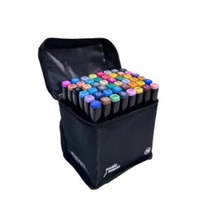 Kit Art Marker 48 Cores - Canetas Marcadoras Ponta Dupla Com Bolsa Organizadora