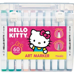 Kit Hello Kitty 60 Cores Art Marker - Canetas De Ponta Dupla Com Estojo Acrílico