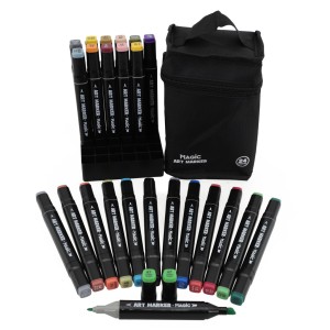 Kit Art Marker 24 Cores - Canetas Marcadoras Ponta Dupla Com Bolsa Organizadora