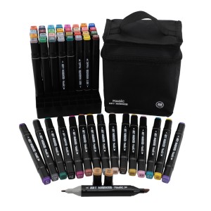 Kit Art Marker 48 Cores - Canetas Marcadoras Ponta Dupla Com Bolsa Organizadora
