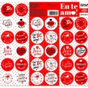 Cartela Adesivos Romântico 28x9,8cm Com 32 Unidades
