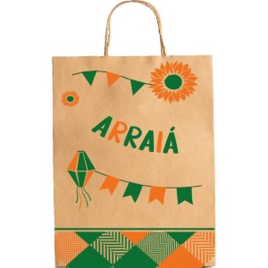 Sacola Para Presente Kraft M 29x24x12cm Festa Arraia
