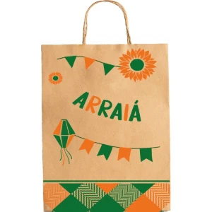 Sacola Para Presente Kraft M 29x24x12cm Festa Arraia