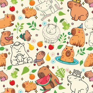 Papel Presente Bobina Couche 40cm. Mod.156 Mundo Capivaras