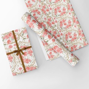 Papel Presente Bobina Couche 60cm. Mod.206 Rosas Ouro Hexag-125488-53304