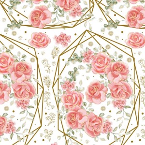 Papel Presente Bobina Couche 60cm. Mod.206 Rosas Ouro Hexag-125488-57674