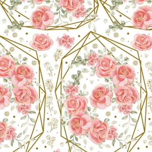 Papel Presente Bobina Couche 60cm. Mod.206 Rosas Ouro Hexag