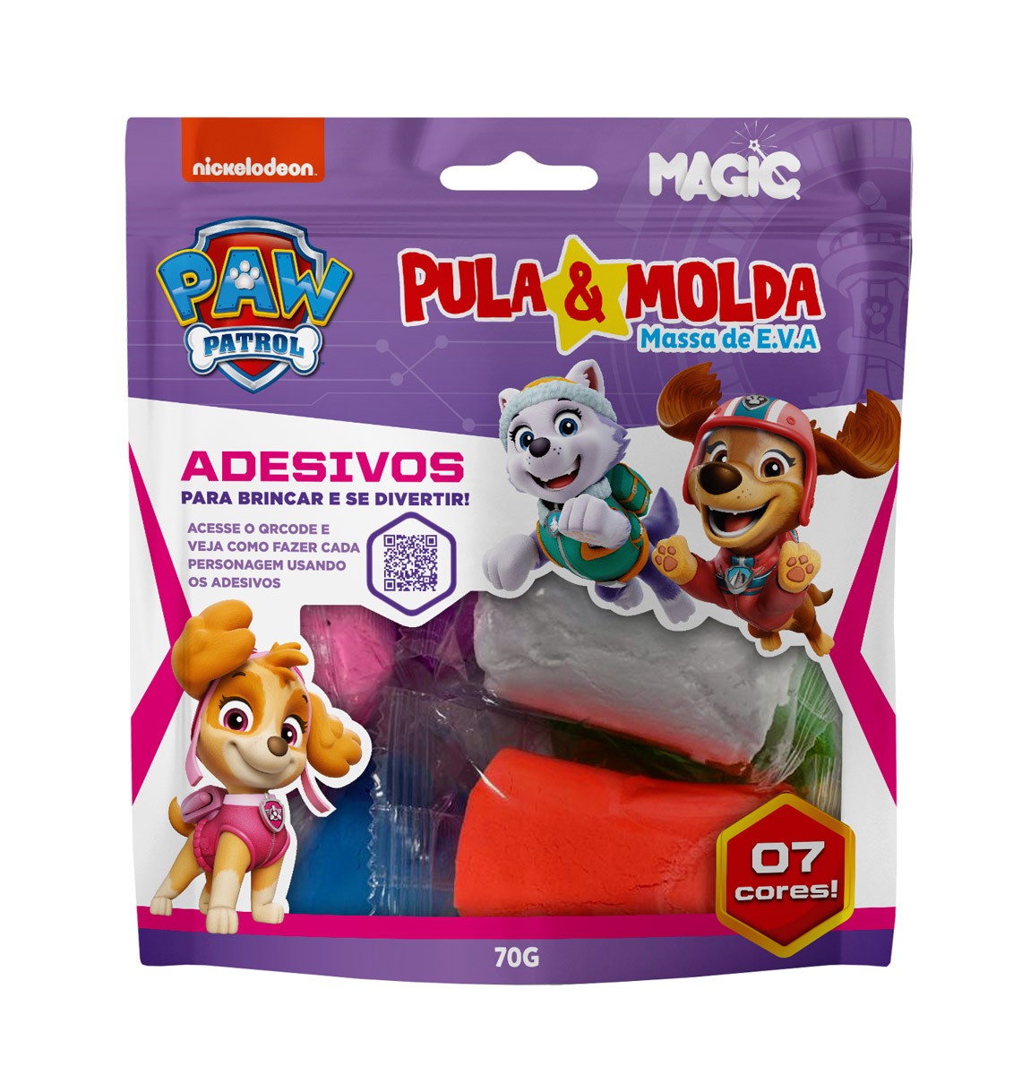 Massa De Modela Eva Pula E Molda 70g Com Adesivos - Patrulha Canina Skye E Sua Turma