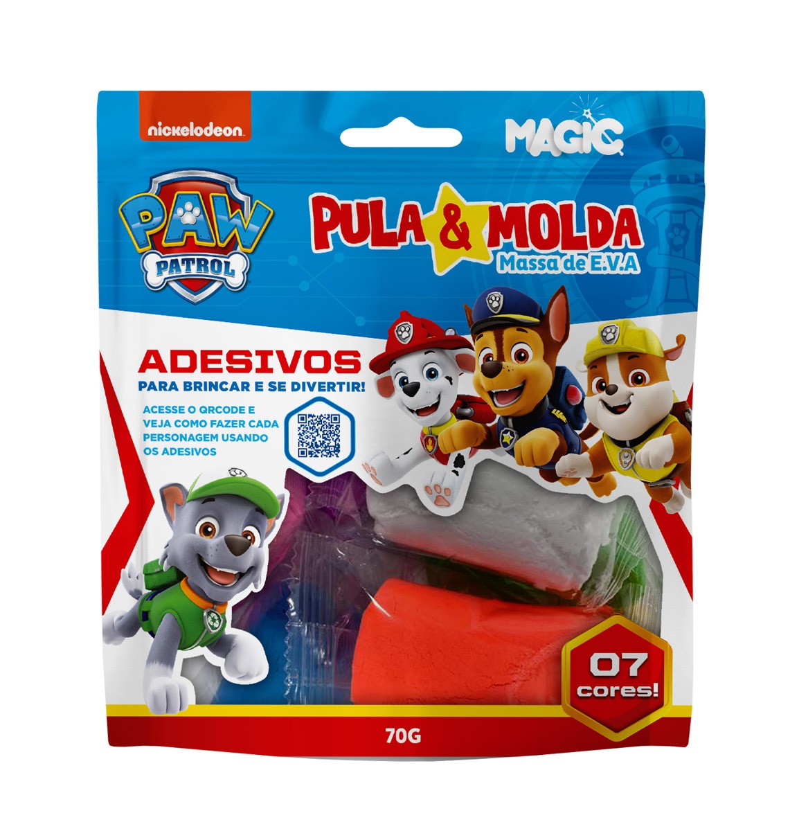 Massa De Modela Eva Pula E Molda 70g Com Adesivos - Patrulha Canina Chase E Sua Turma