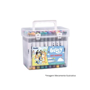 Kit Bluey 60 Cores Art Marker - Canetas De Ponta Dupla Com Estojo Acrílico