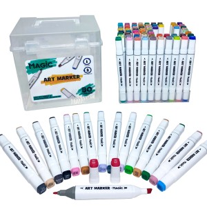Kit Art Marker 80 Cores - Canetas Marcadoras Ponta Dupla Com Estojo Acrílico