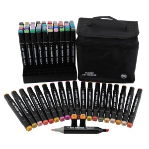 Kit Art Marker 60 Cores - Canetas Marcadoras Ponta Dupla Com Bolsa Organizadora