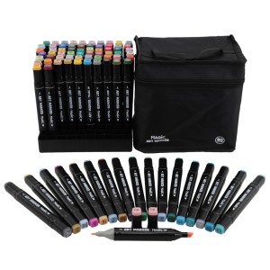 Kit Art Marker 80 Cores - Canetas Marcadoras Ponta Dupla Com Bolsa Organizadora