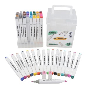 Kit Art Marker 48 Cores - Canetas Marcadoras Ponta Dupla Com Estojo Acrílico