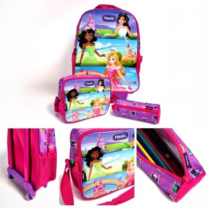 Mochila De Rodinhas Com Estojo E Lancheira - Princesas E Seus Castelos-7908312123208-12756