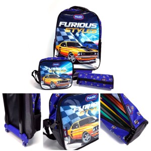 Mochila De Rodinhas Com Estojo E Lancheira - Furiosos-7908312123239-31212
