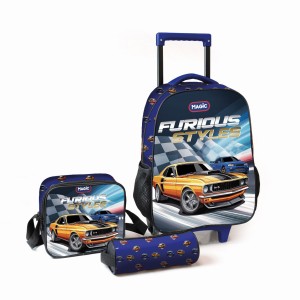 Mochila De Rodinhas Com Estojo E Lancheira - Furiosos-7908312123239
